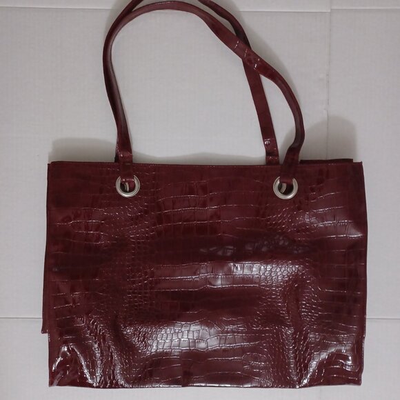 WOMEN'S BURGUNDY ALLIGATOR PRINT TOTE HANDBAG - Picture 4 of 15